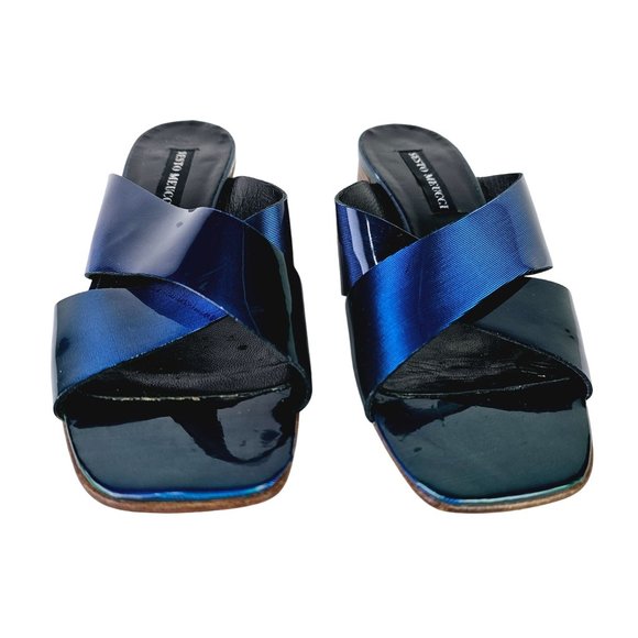 Vtg Sesto Meucci Ombre Blue Sandals Leather Criss Cross Slides Sz 6M - Picture 7 of 10